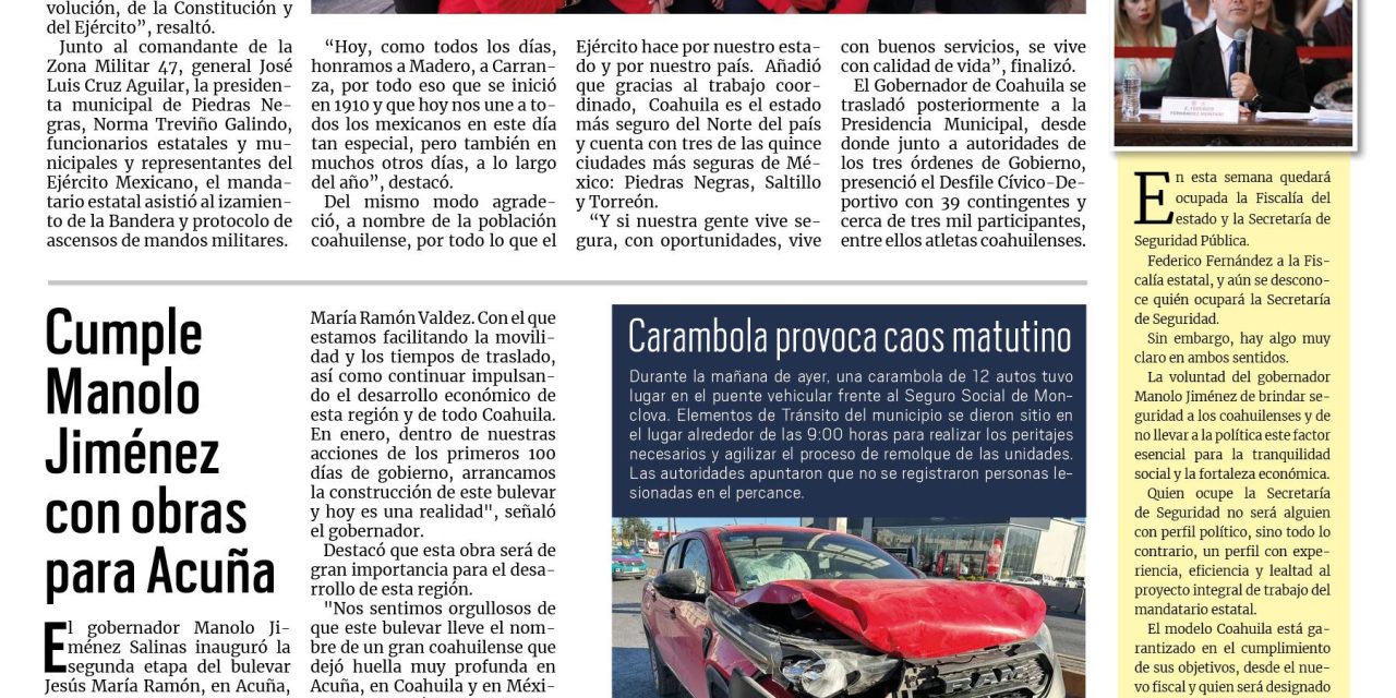 Portada RCG Centro [21 de noviembre de 2024] Celebra Coahuila el 114 aniversario de la Revolución Mexicana; concluye proceso contra implicados en muerte de osezno y más…