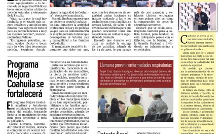 Portada RCG Centro [24 de noviembre de 2024] Manolo Jiménez fortalece seguridad con más patrullas, equipo y becas; ejecutan embargos contra acreedores de AHMSA y más…