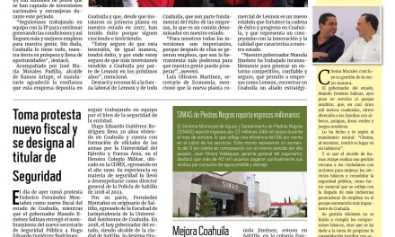 Portada RCG Fronteriza [22 de noviembre de 2024] Cerrará Coahuila este 2024 con miles de empleos nuevos; realizan primera sesión ordinaria de Cabildo en Acuña y más…