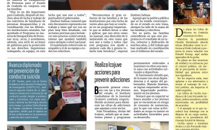 Portada RCG Lagunera [10 de noviembre de 2024] Aprueban Programa en Materia de Desaparición de Personas en Coahuila; Presentan organizaciones la plataforma Aqua Mx y más…