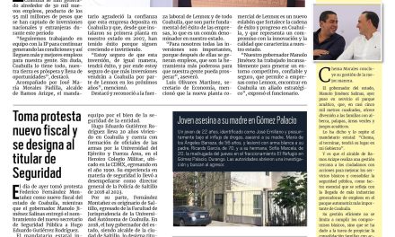 Portada RCG Lagunera [22 de noviembre de 2024] Cerrará Coahuila este 2024 con miles de empleos nuevos; revive el histórico Mercado Madero y más…