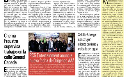Portada RCG Media [05 de noviembre de 2024] Manolo Jiménez alista su primer informe de Gobierno; Chema Fraustro supervisa trabajos en la calle General Cepeda y más…