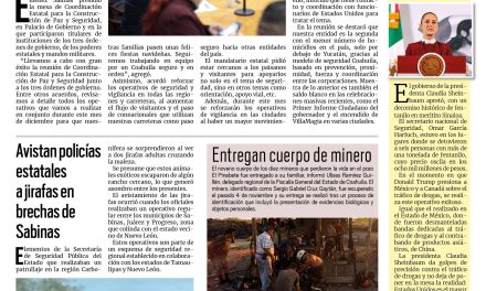 Portada RCG Carbonífera [5 de diciembre de 2024] Reforzará Coahuila operativos en temporada decembrina: Manolo; Hombre acaba con la vida de su bebé de seis meses a golpes y más…