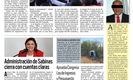 Portada RCG Carbonífera [20 de diciembre de 2024] Niñas, niños y adolescentes son prioridad para Coahuila; San Juan de Sabinas avanza en la Entrega-Recepción del DIF y más…