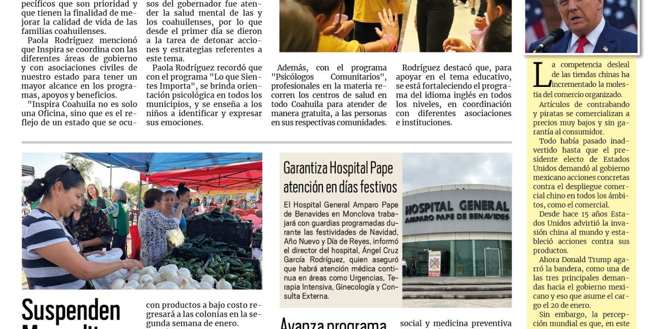 Portada RCG Centro [22 de diciembre de 2024] Inspira Coahuila, un año tocando corazones; ‘Reto Aprende’, un éxito en las escuelas de la región Centroy más…