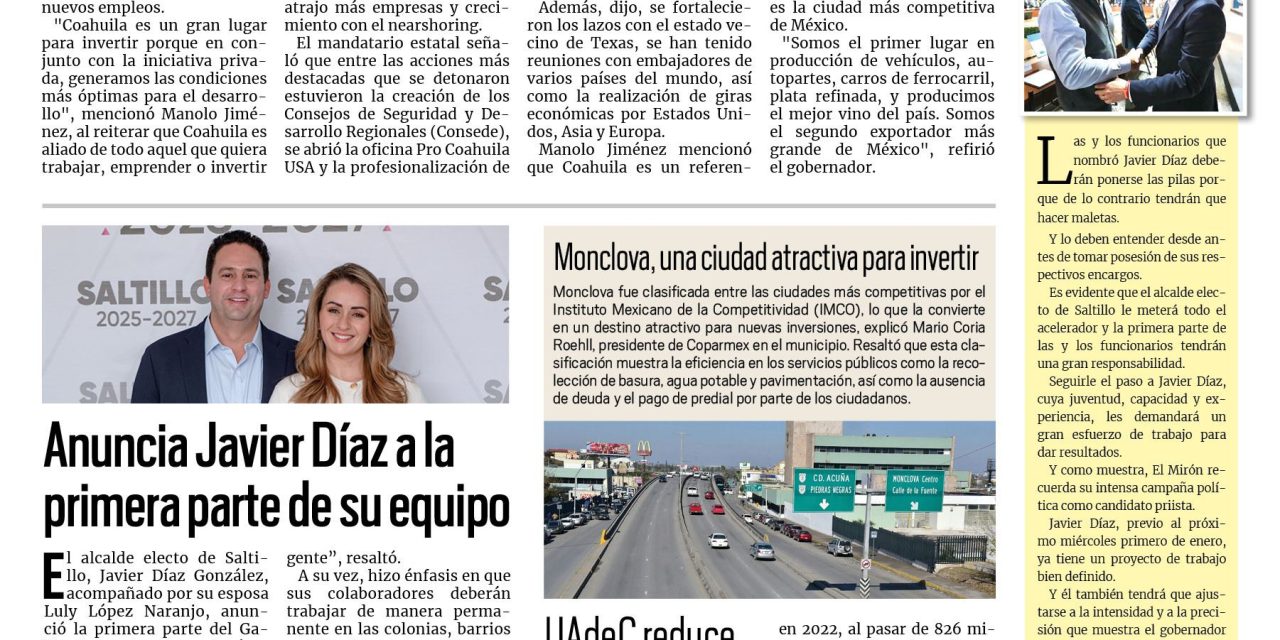 Portada RCG Centro [29 de diciembre de 2024] 2024, el año de grandes inversiones en Coahuila; Encuentra DIF a 50 adultos mayores en total abandono en la región y más…