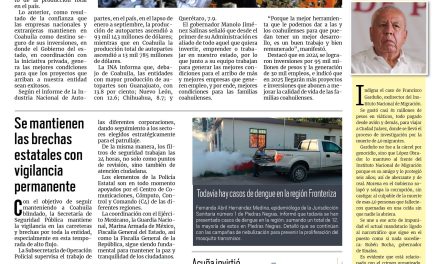Portada RCG Fronteriza [10 de diciembre de 2024] Se consolida Coahuila como líder en producción de autopartes; avanzan obras viales en el libramiento Emilio Mendoza  y más…