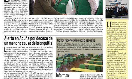 Portada RCG Fronteriza [30 de diciembre de 2024] Llevó Mejora Coahuila grandes obras a todo el estado; preocupa a comerciantes alza en precios para 2025 y más…