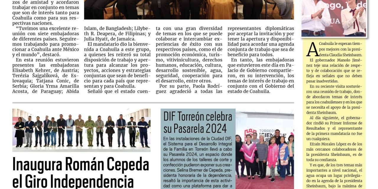 Portada RCG Lagunera [3 de diciembre de 2024] Fortalece Coahuila sus relaciones internacionales; inaugura Román Cepeda el Giro Independencia y más…