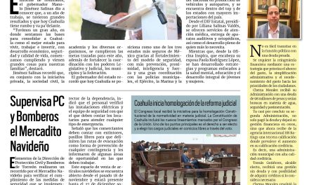 Portada RCG Lagunera [6 de diciembre de 2024] Coahuila tiene rumbo y va pa’delante: Manolo Jiménez: celebra CIJ de Torreón a jóvenes voluntarios y más…