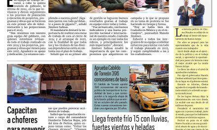 Portada RCG Lagunera [19 de diciembre de 2024] Encabeza Manolo Jiménez última reunión de gabinete del 2024; CJEM y Sedena firman alianza para proteger a las mujeres y más…