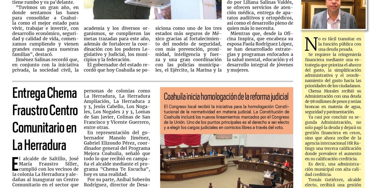 Portada RCG Media [6 de diciembre de 2024] Coahuila tiene rumbo y va pa’delante: Manolo Jiménez: Refuerzan acciones contra el dengue en Saltillo y más…