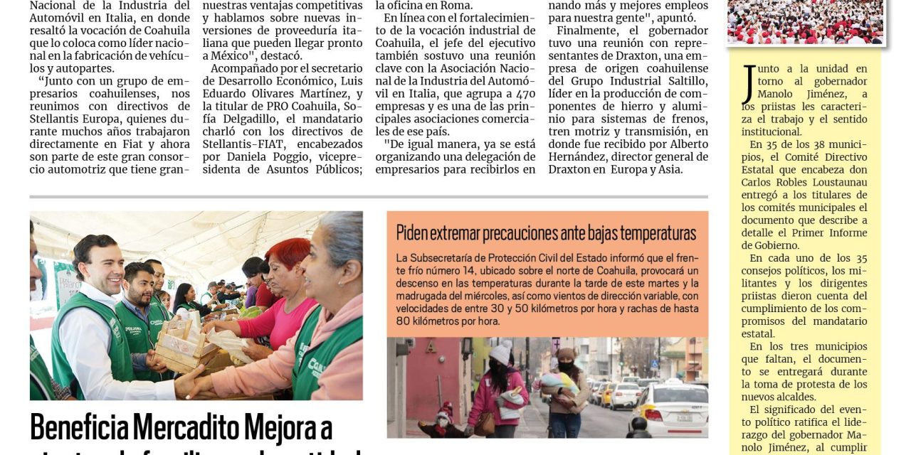 Portada RCG Media [11 de diciembre de 2024] Refuerza Coahuila relación económica con Italia; benefician Mercadito Mejora a cientos de familias en la entidad y más…