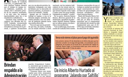 Portada RCG Media [18 de diciembre de 2024] Conmemora Manolo Jiménez 30 aniversario del CECYTE; brindan respaldo a la Administración de Chema Fraustro y más…