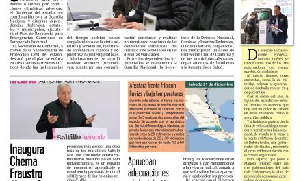 Portada RCG Media [21 de diciembre de 2024] Coordinan autoridades respuesta para emergencias carreteras; culminan comparecencias por el Tercer Informe de Chema Fraustro y más…