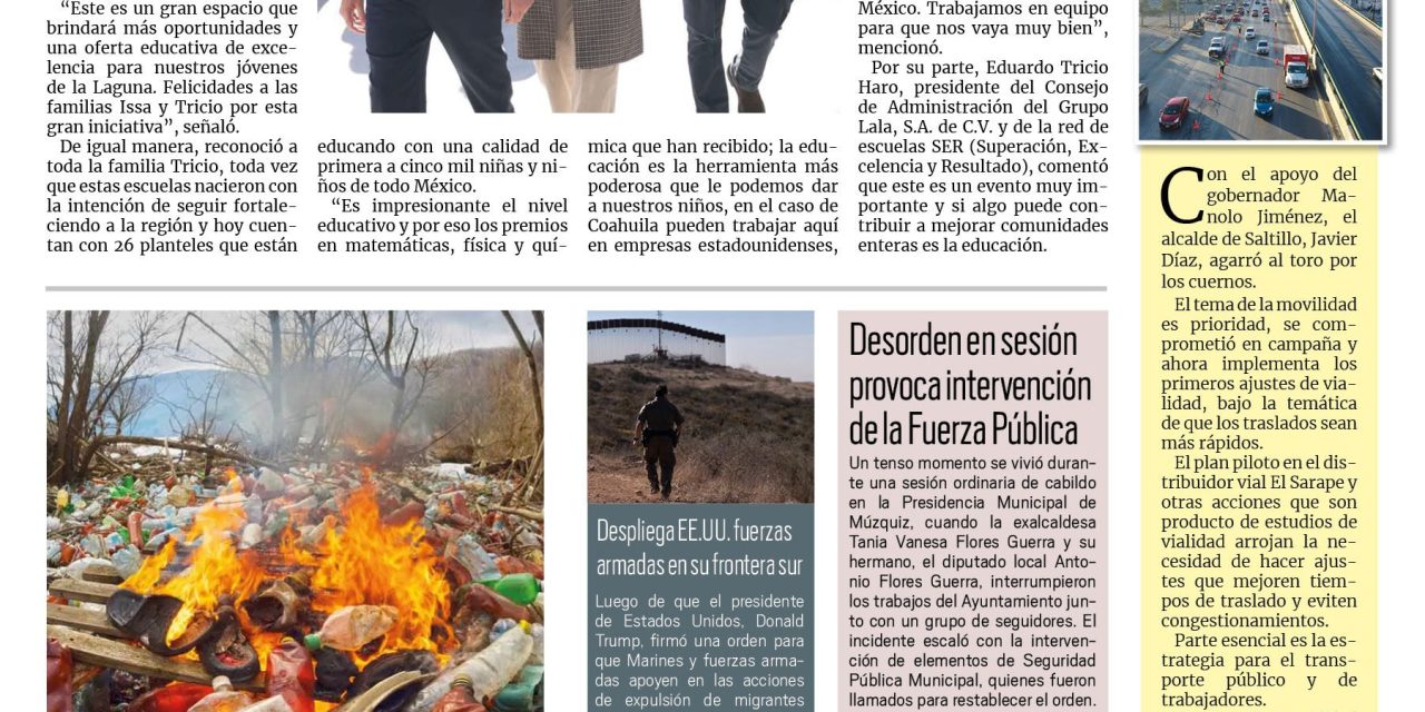 Portada RCG Carbonífera [25 de enero de 2025] Trabaja sociedad y Gobierno por la educación en Coahuila; modificarán tandeo de agua para ser igualitario en San Juan de Sabinas y más…