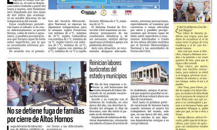 Portada RCG Centro [6 de enero de 2025] Se espera marcado descenso de temperatura en todo Coahuila; Ayuntamiento de Monclova ofrecerá clases de idiomas y más…