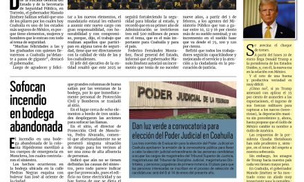 Portada RCG Centro [8 de enero de 2025]Suma Coahuila 491 nuevos elementos de seguridad; Muere hombre en incendio dentro de su casa en Monclova y más…