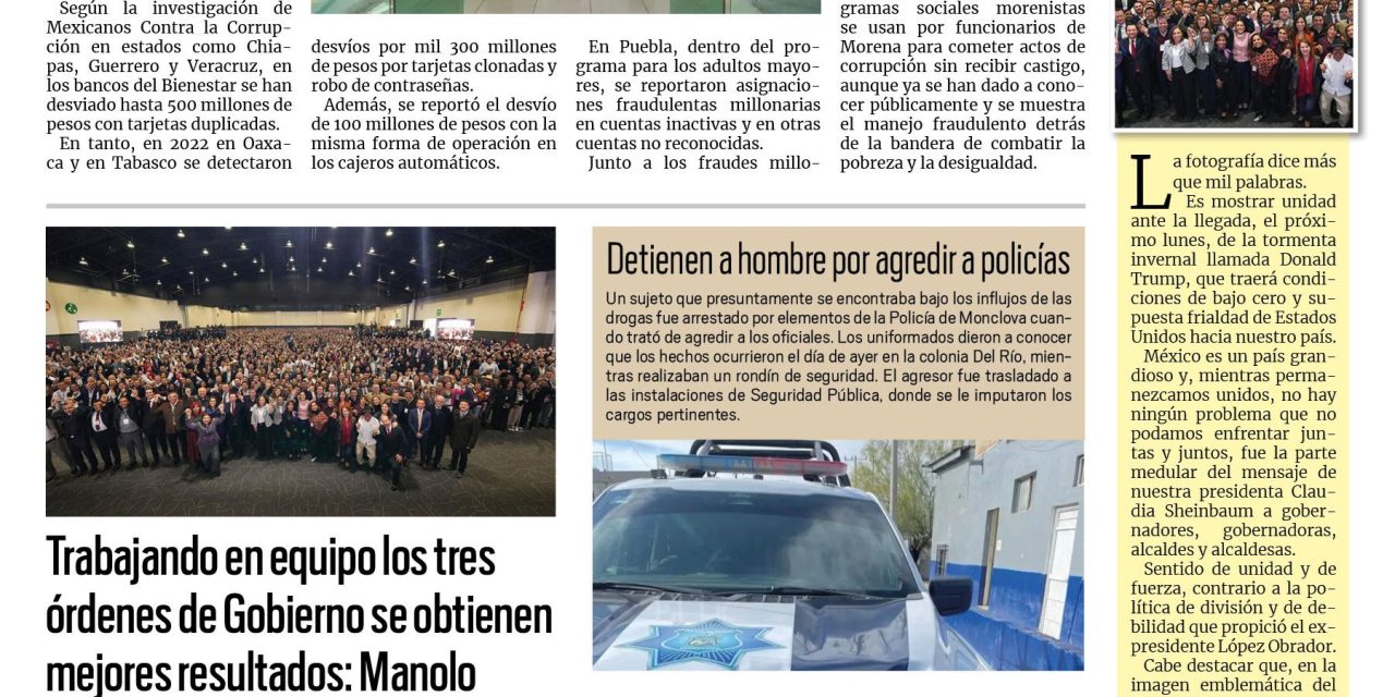 Portada RCG Centro [17 de enero de 2025] Fraudes y desfalcos detrás de programas sociales de Morena; encuentran a lavacoches sin vida y más…