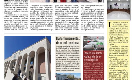 Portada RCG Centro [21 de enero de 2025] Realizan autoridades brigadas invernales ante frente frío; realizarán subasta de autos chatarra en Monclova y más…