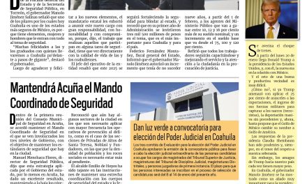 Portada RCG Fronteriza [8 de enero de 2025] Suma Coahuila 491 nuevos elementos de seguridad; Aplica Ayuntamiento Plan Invernal ante bajas temperaturas en Acuña y más…