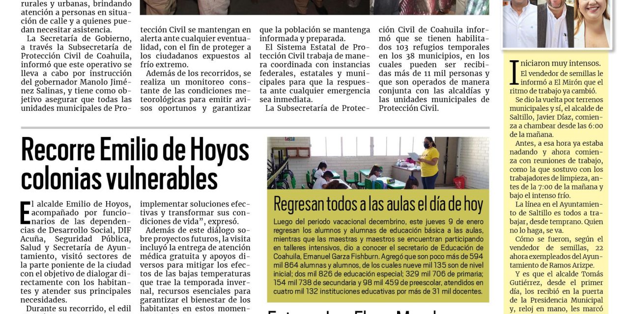 Portada RCG Fronteriza [9 de enero de 2025] Refuerza Protección Civil Operativo Invernal en Coahuila; Fomenta Seguridad Pública la proximidad social en Acuña y más…