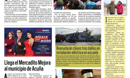 Portada RCG Fronteriza [16 de enero de 2025] ‘Arrancamos 2025 con nuevos empleos para Coahuila’; llega el Mercadito Mejora al municipio de Acuña y más…