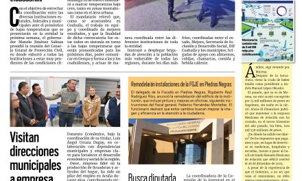 Portada RCG Fronteriza [18 de enero de 2025] Coordinan operativos invernales en todo Coahuila; integran nuevo Consejo Municipal de Protección Civil y más…