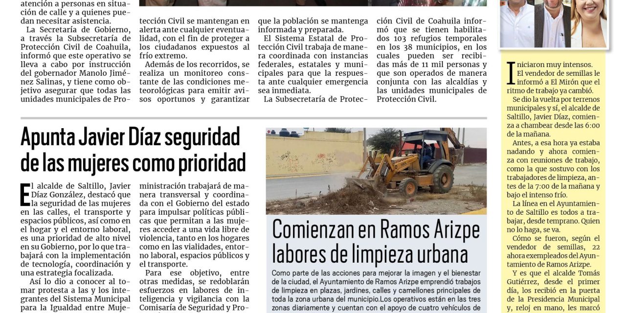 Portada RCG Media [9 de enero de 2025] Refuerza Protección Civil Operativo Invernal en Coahuila; La gasolina sigue subiendo; Morena te mintió: Guillermo Anaya y más…