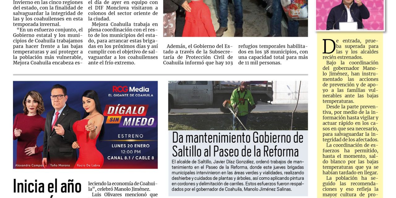 Portada RCG Media [10 de enero de 2025] Activa Mejora Coahuila las Brigadas: Operativo Invierno en las cinco regiones; Van alcaldes de la región por trabajo coordinado y más…