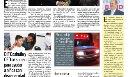 Portada RCG Carbonífera [06 de febrero de 2025] Coahuila rinde homenaje póstumo a Claudio Bres Garza; llega grupo de migrantes a albergue en Nueva Rosita y más…