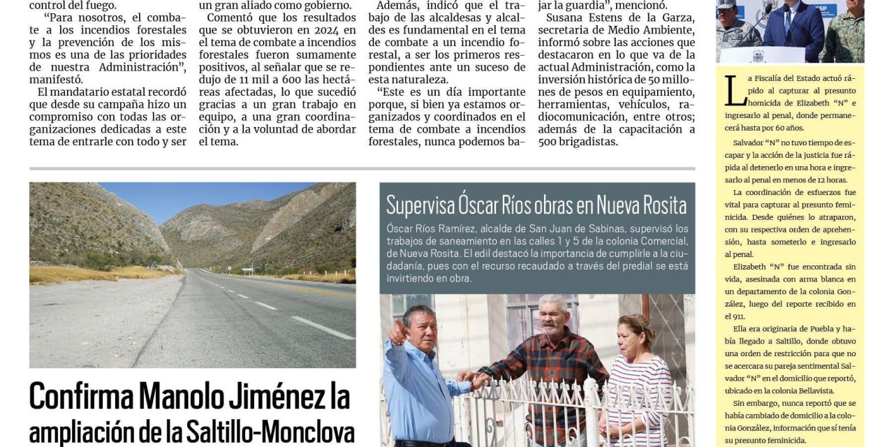 Portada RCG Carbonífera [27 de febrero de 2025]Trabaja Coahuila en prevención y combate de incendios forestales; implementan programa de Fisioterapia y Rehabilitación a Domicilio y más…