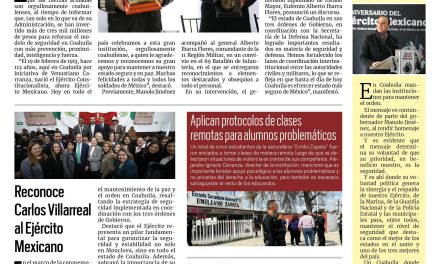 Portada RCG Centro [20 de febrero de 2025] El Ejército Mexicano es orgullosamente coahuilense: Manolo Jiménez; reconoce Carlos Villarreal al Ejército Mexicano y más…