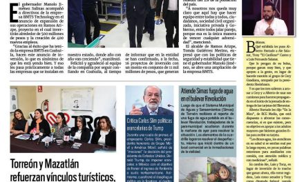 Portada RCG Lagunera [11 de febrero de 2025] Llegan más inversiones y empleos a Coahuila; se coloca Torreón como municipio con más generación de empleos y más…