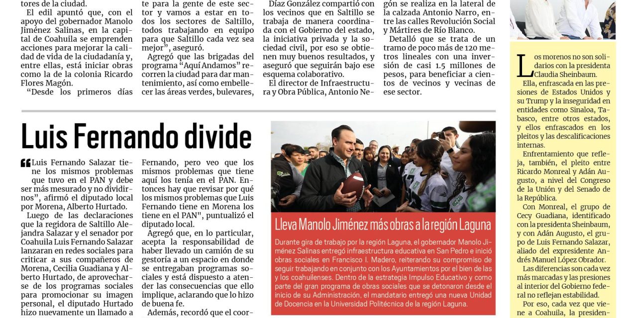 Portada RCG Media [12 de febrero de 2025] Llevará Javier Díaz trabajos de pavimentación a todo Saltillo; Luis Fernando divide y más…