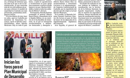 Portada RCG Media [20 de febrero de 2025] El Ejército Mexicano es orgullosamente coahuilense: Manolo Jiménez; inician los foros para el Plan Municipal de Desarrollo y más…