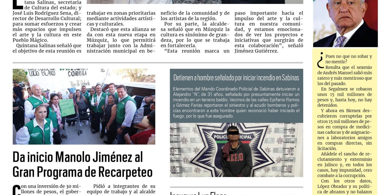 Portada RCG Carbonífera [20 de marzo de 2025] Múzquiz impulsa la promoción del arte y la cultura; Óscar Ríos respalda el desarrollo de los jóvenes de SJS  y más…