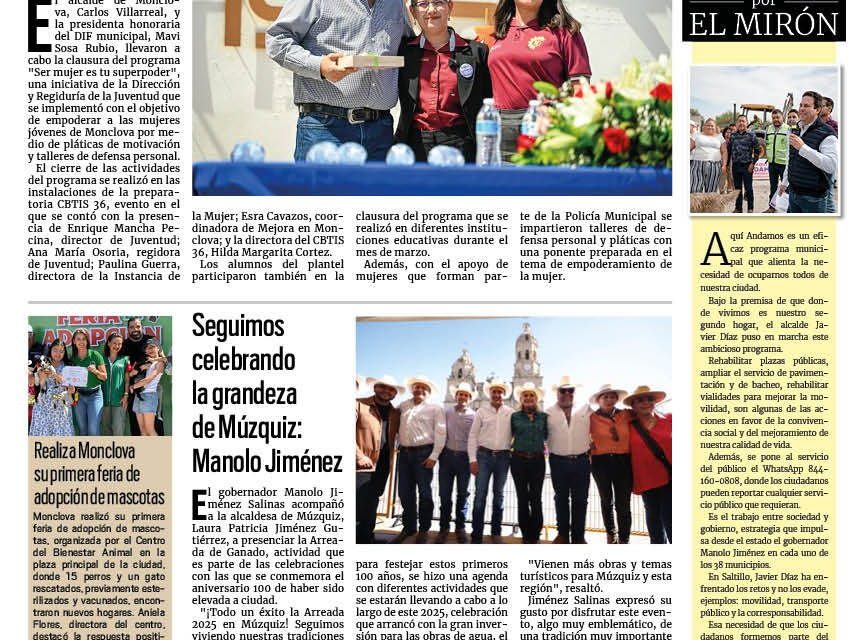 Portada RCG Centro [16 de marzo de 2025] Impulsa Carlos Villarreal el empoderamiento de las mujeres; Simas garantiza abasto de agua para la temporada de calor y más…