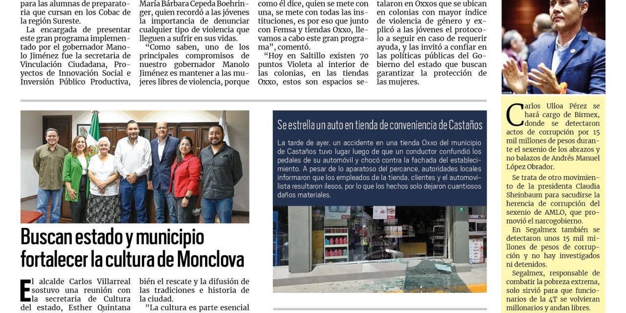 Portada RCG Centro [21 de marzo de 2025] Capacitan a preparatorias sobre puntos Violeta; busca estado y municipio fortalecer la cultura de Monclova y más…