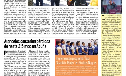 Portada RCG Fronteriza [11 de marzo de 2025] Inicia operativo de prevención y combate de incendios forestales; aranceles causarían pérdidas de hasta 2.5 mdd en Acuña  y más…