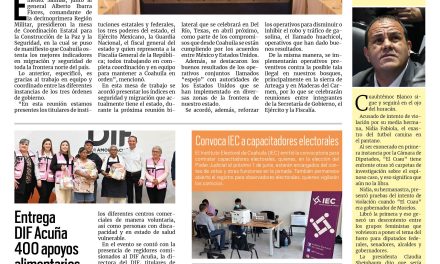 Portada RCG Fronteriza [28 de marzo de 2025] Fortalece Coahuila el modelo de seguridad; entrega DIF Acuña 400 apoyos alimentarios y más…