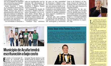 Portada RCG Fronteriza [03 de marzo de 2025] Trabaja DIF Coahuila para fortalecer el núcleo familiar; tendrá Acuña escrituración a bajo costo y más…