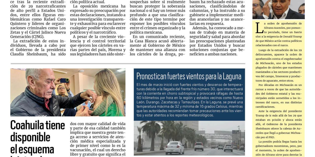 Portada RCG Lagunera [2 de marzo de 2025] Trump lanza dardo envenenado; Morena protege a narcogobernadores; Inician foros ciudadanos para el Plan Municipal de Desarrollo y más…