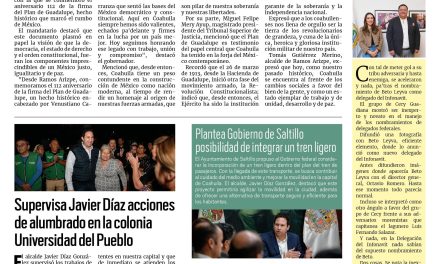 Portada RCG Media [27 de marzo de 2025] Conmemoran aniversario 112 de la firma del Plan de Guadalupe; supervisa Javier Díaz acciones de alumbrado en la colonia Universidad Pueblo y más…