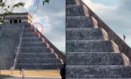 Alemán sube a la pirámide de Chichén Itzá y piden ‘sacrificarlo’