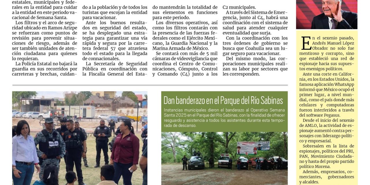 Portada RCG Carbonífera [18 de abril de 2025] Coahuila Blindado en Semana Santa; visitantes disfrutarán de los espacios naturales de la Región Carbonífera y más…