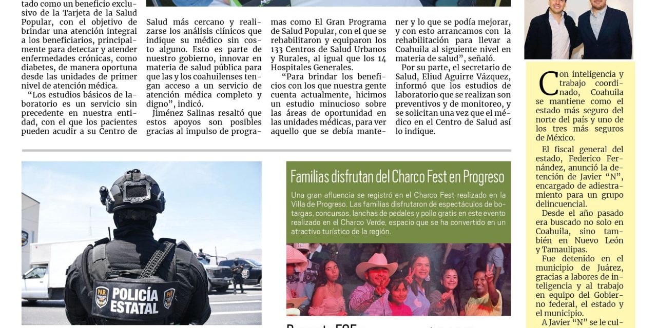 Portada RCG Carbonífera [22 de abril de 2025] Apoyan a adultos mayores con laboratorios gratuitos; refuerzan patrullaje en la región y más…