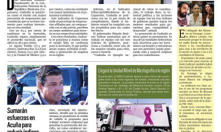 Portada RCG Fronteriza [5 de abril de 2025] Encabeza Coahuila entidades predilectas para invertir en México; sumarán esfuerzos en Acuña para reducir índices de suicidio y más…