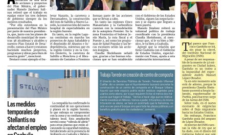 Portada RCG Lagunera [4 de abril de 2025] Trabajan los tres órdenes de gobierno a favor de Coahuila; asegura Simas Torreón abasto de agua para el año en curso y más…