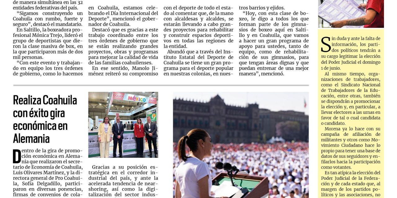 Portada RCG Lagunera [7 de abril de 2025] Fomentamos el deporte por una sociedad más sana: Manolo Jiménez; capacitan a estudiantes sobre prevención de accidentes y más…